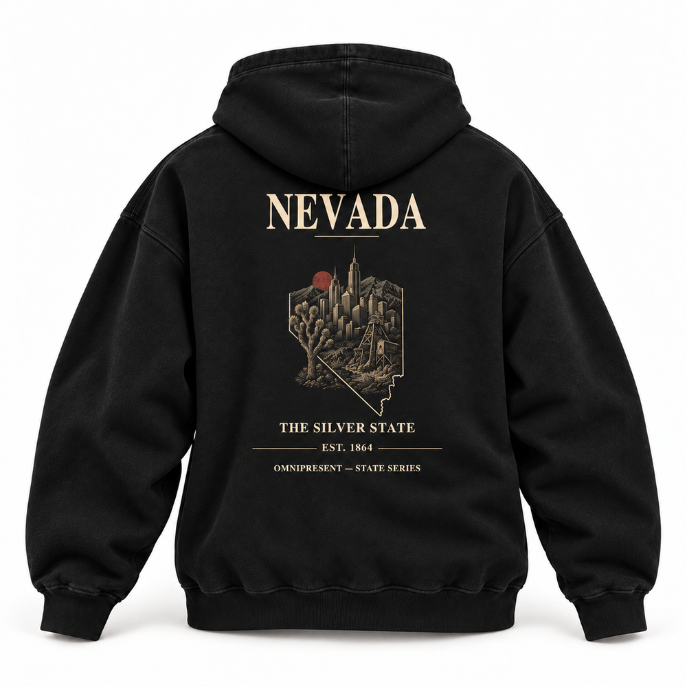 Nevada Edition black Hoodie back view on white background