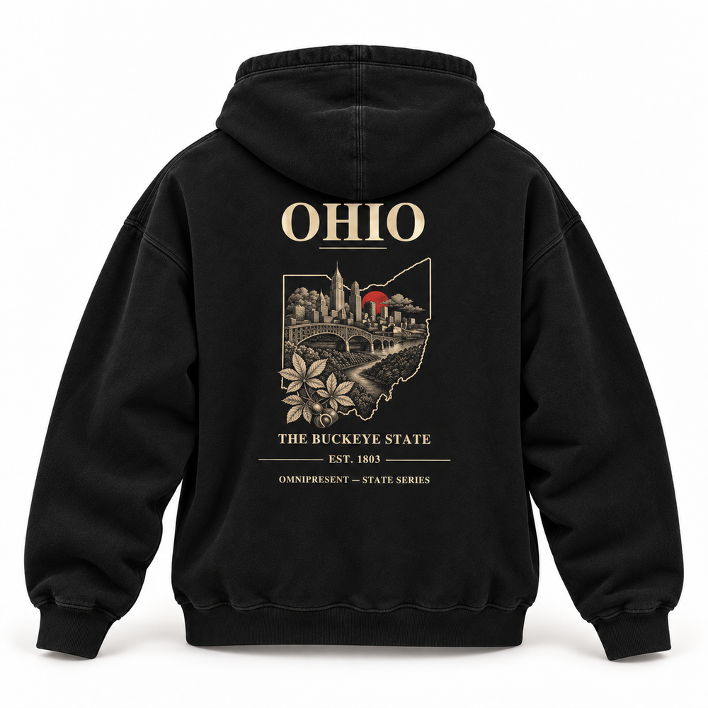 Ohio Edition black Hoodie back view on white background