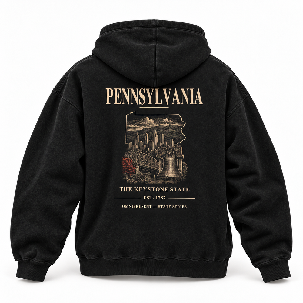 Pennsylvania Edition black Hoodie back view on white background