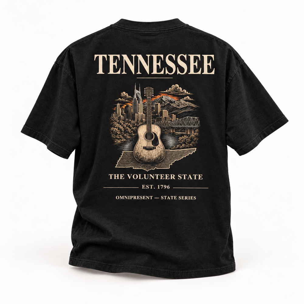 Tennessee Edition black T-Shirt back view on white background