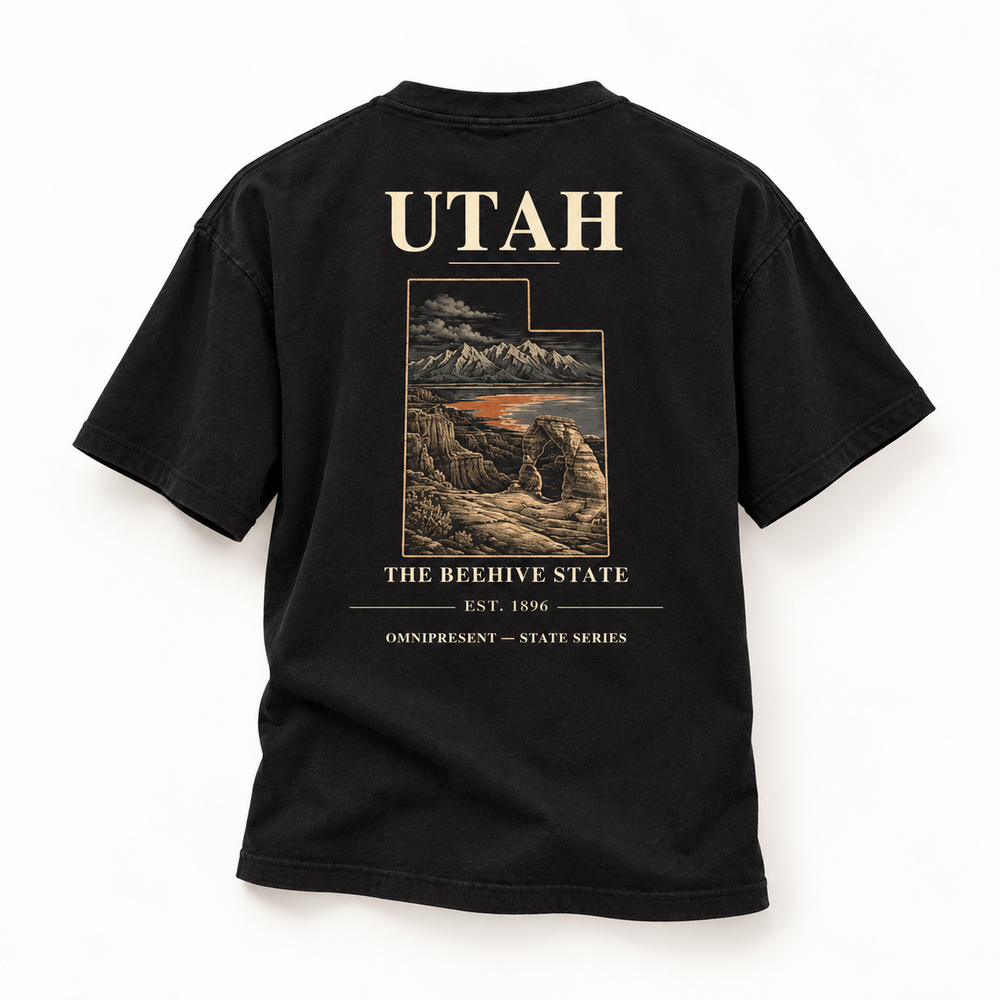 Utah Edition black T-Shirt back view on white background