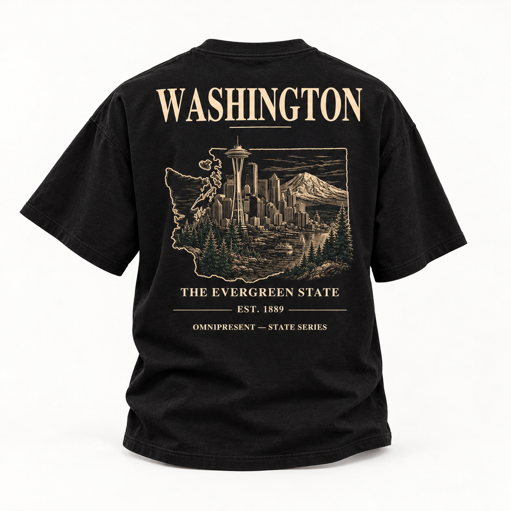 Washington Edition black T-Shirt back view on white background