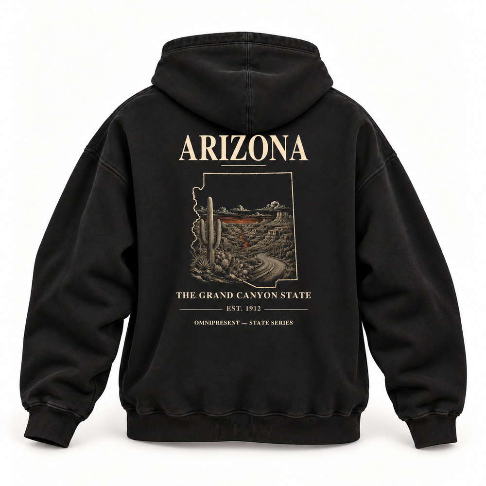 Arizona Edition black Hoodie back view on white background