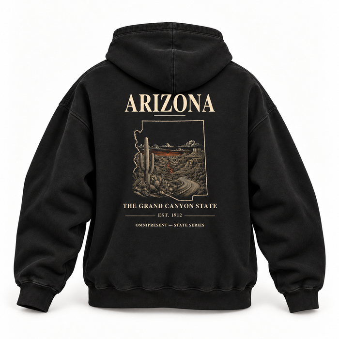 Arizona Edition black Hoodie back view on white background