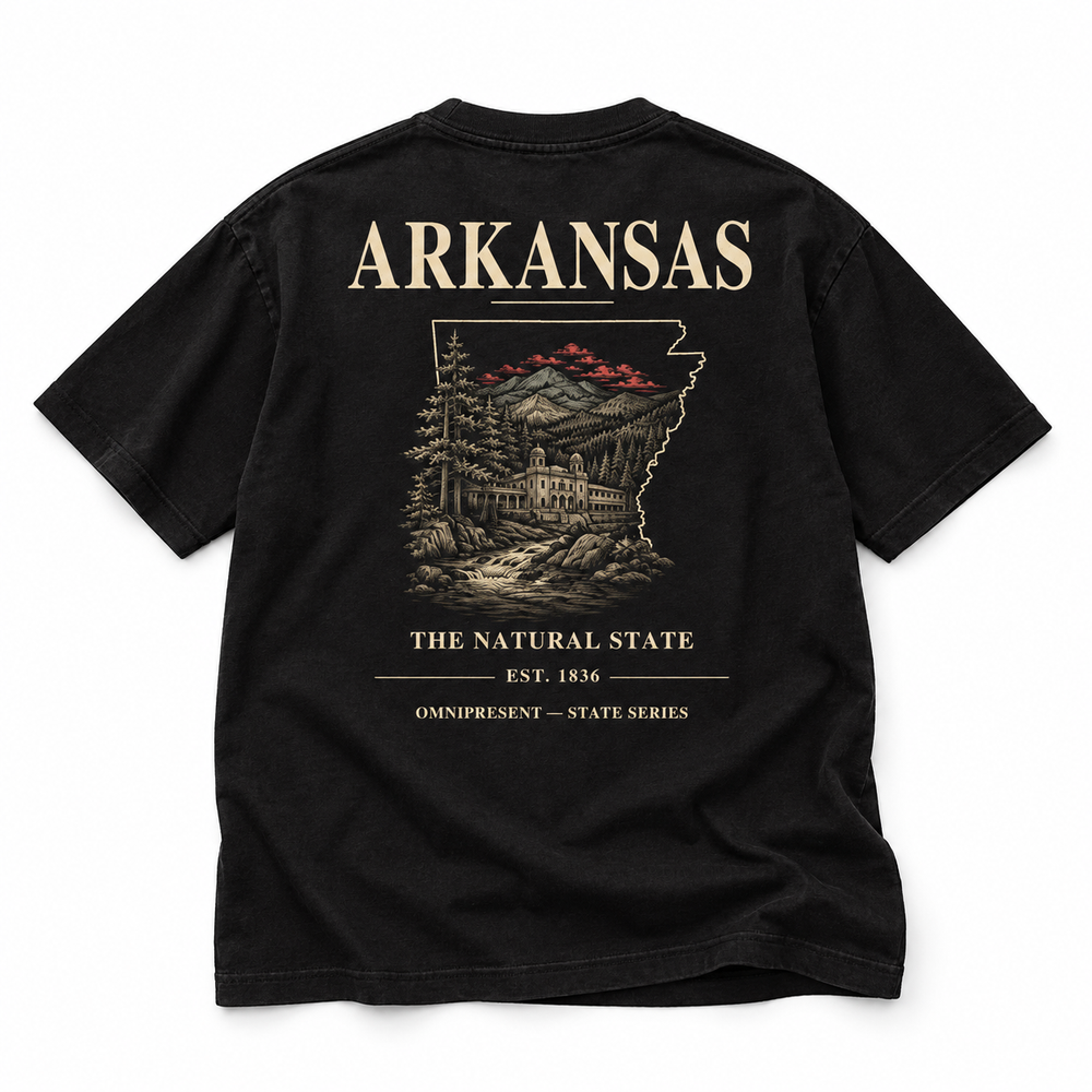 Arkansas Edition T-Shirt — Black Back Flat Lay