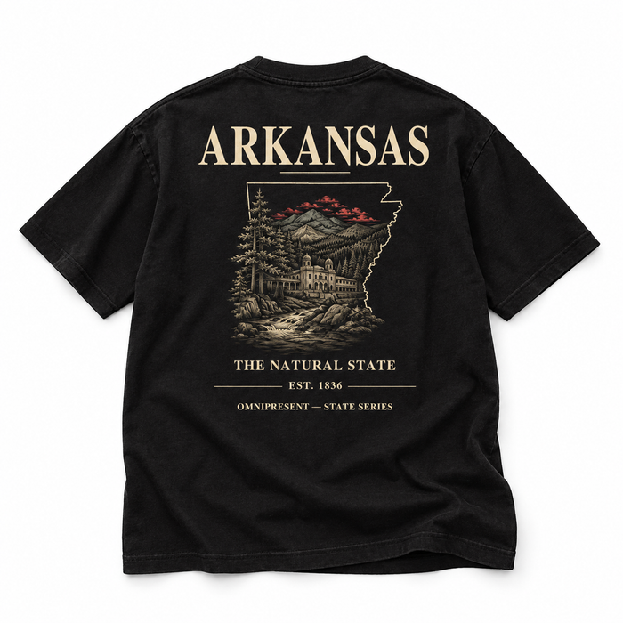 Arkansas Edition T-Shirt — Black Back Flat Lay