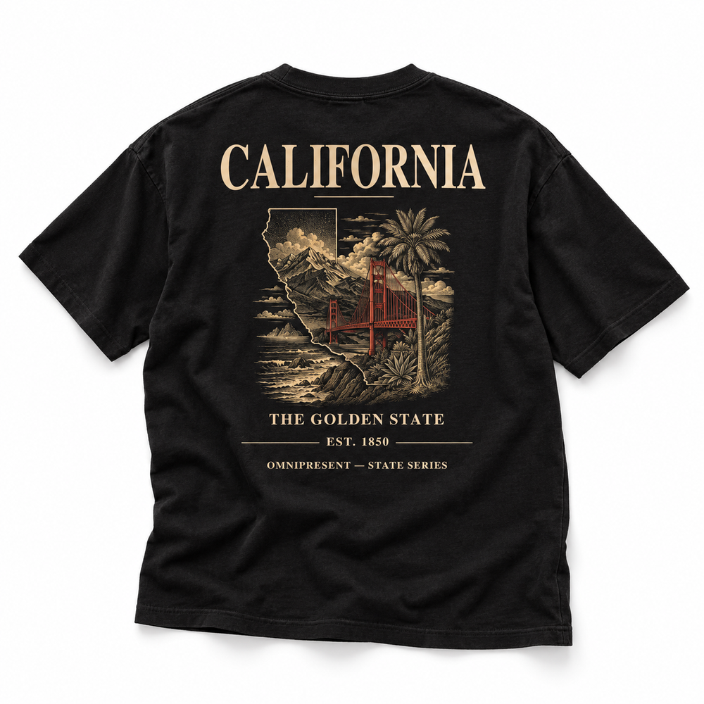 California Edition T-Shirt — Black Back Flat Lay