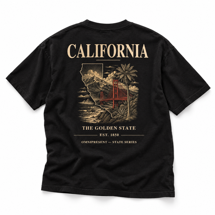 California Edition T-Shirt — Black Back Flat Lay