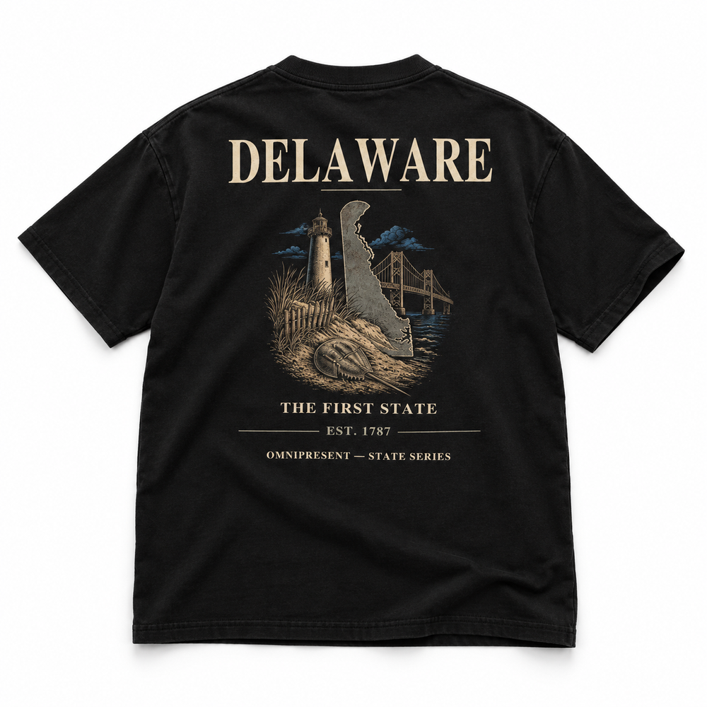 Delaware Edition T-Shirt — Black Back Flat Lay