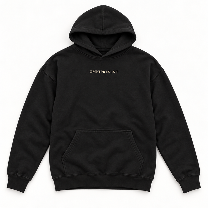 OMNIPRESENT black Hoodie front view on white background