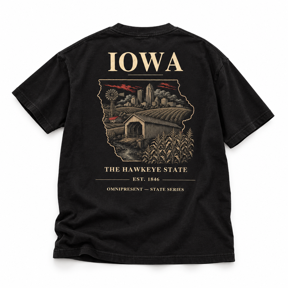 Iowa Edition T-Shirt — Black Back Flat Lay