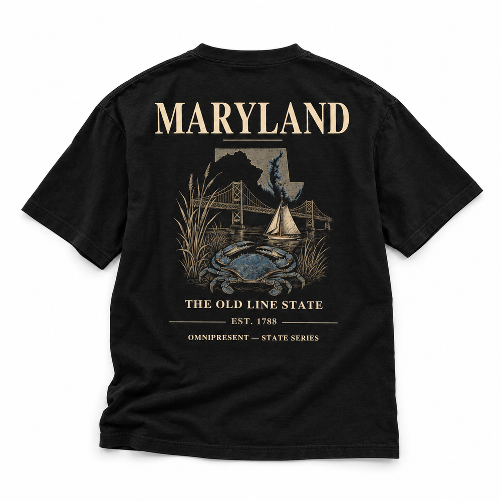 Maryland Edition black T-Shirt back view on white background