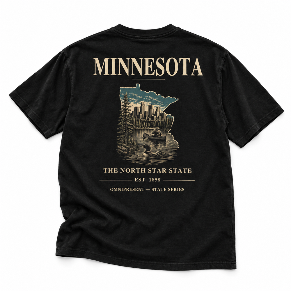 Minnesota Edition black T-Shirt back view on white background