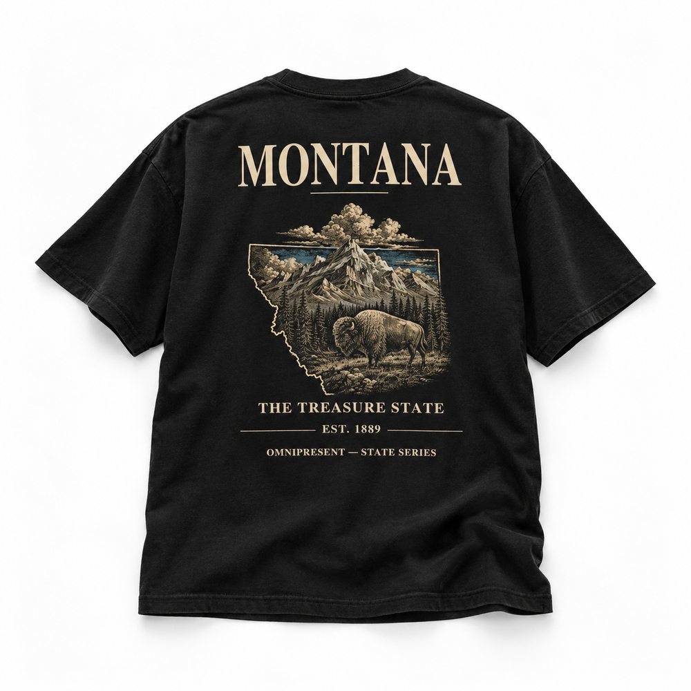 Montana Edition black T-Shirt back view on white background