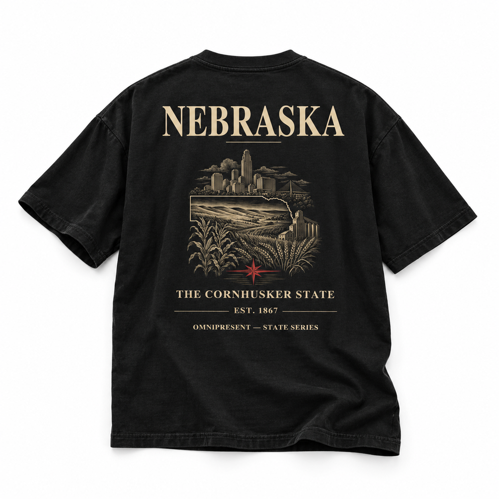 Nebraska Edition black T-Shirt back view on white background