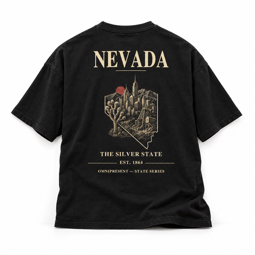 Nevada Edition black T-Shirt back view on white background