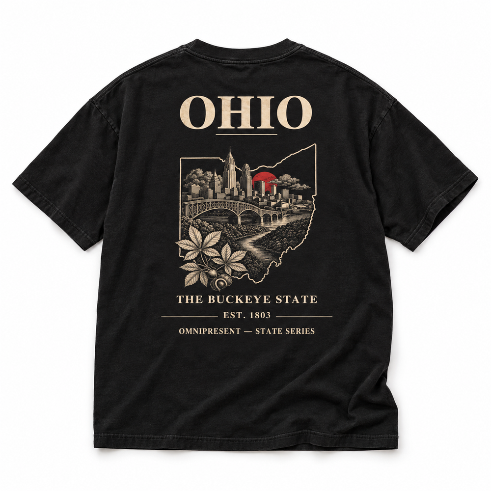 Ohio Edition black T-Shirt back view on white background