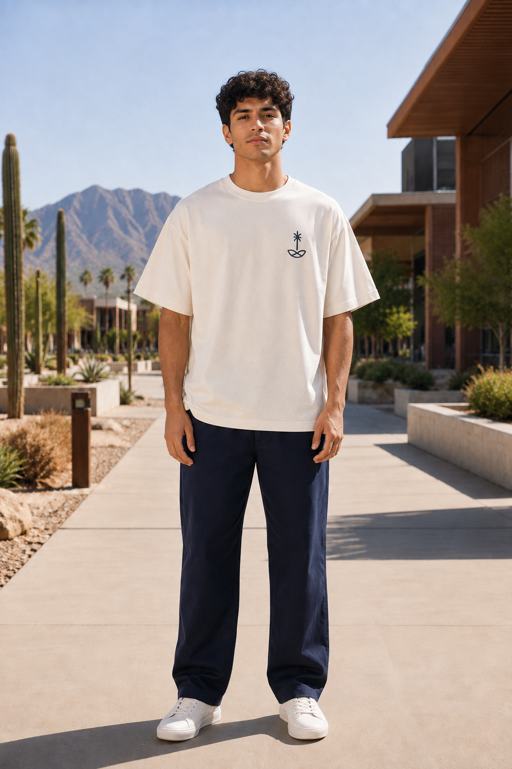 OMNIPRESENT Desert Horizon navy graphic T-shirt front
