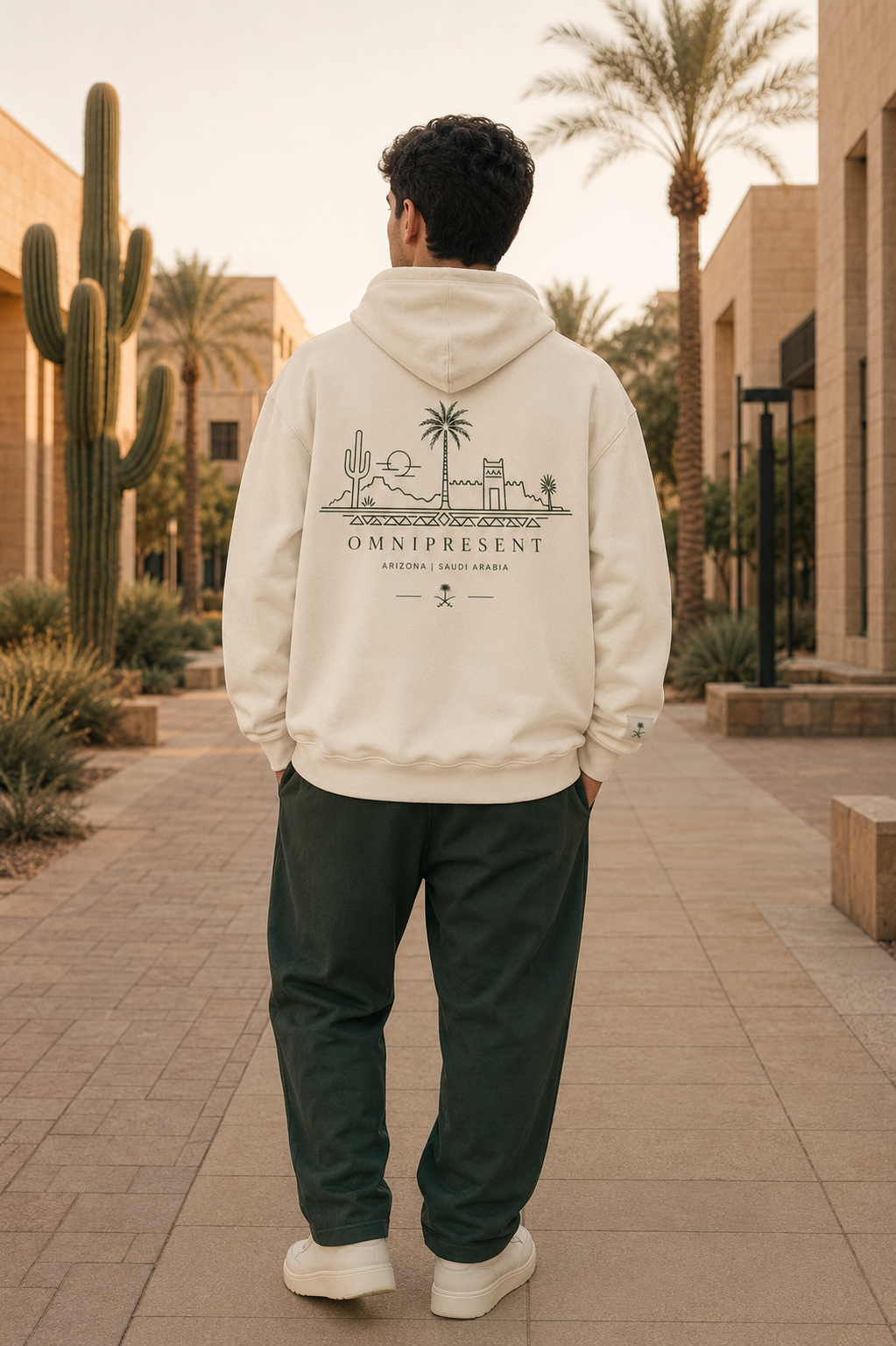 OMNIPRESENT Saudi Heritage ivory hoodie back