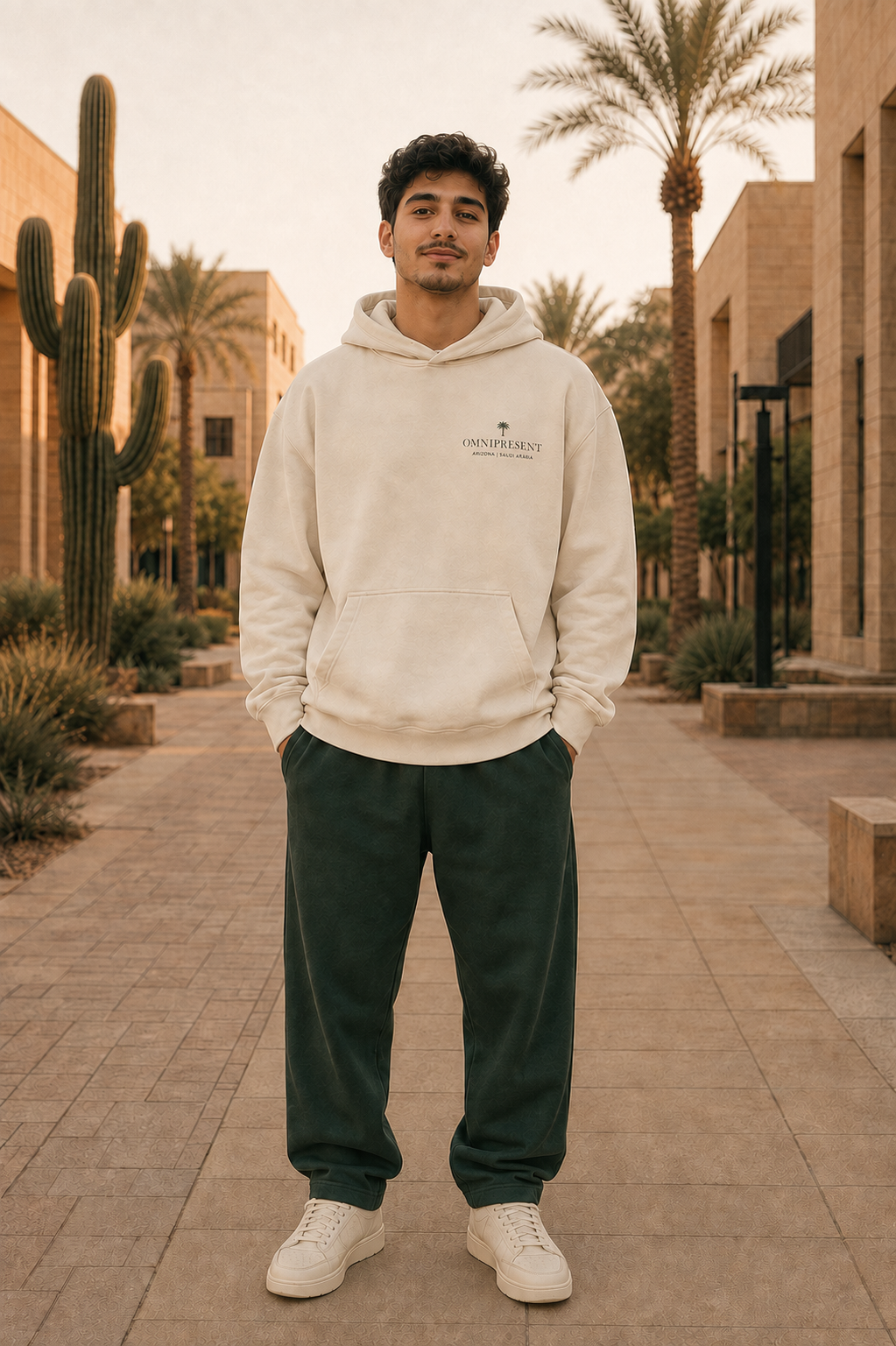 OMNIPRESENT Saudi Heritage ivory hoodie front