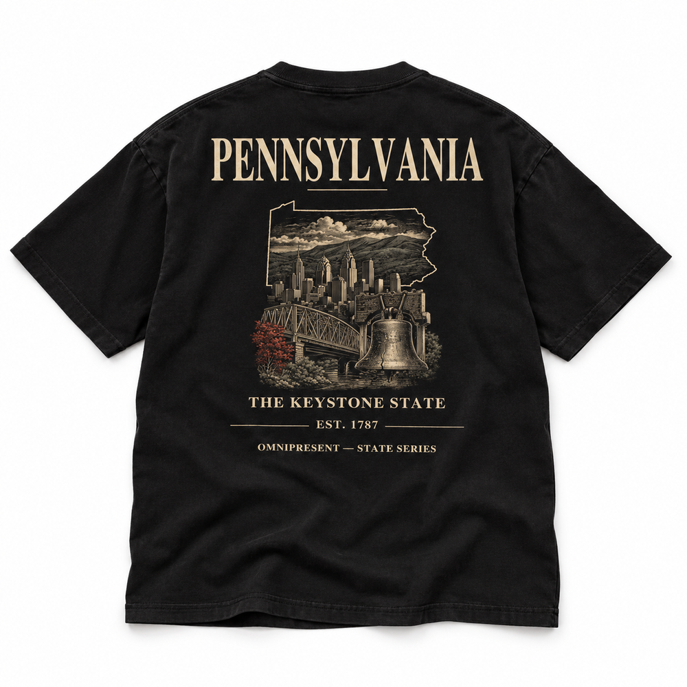 Pennsylvania Edition black T-Shirt back view on white background