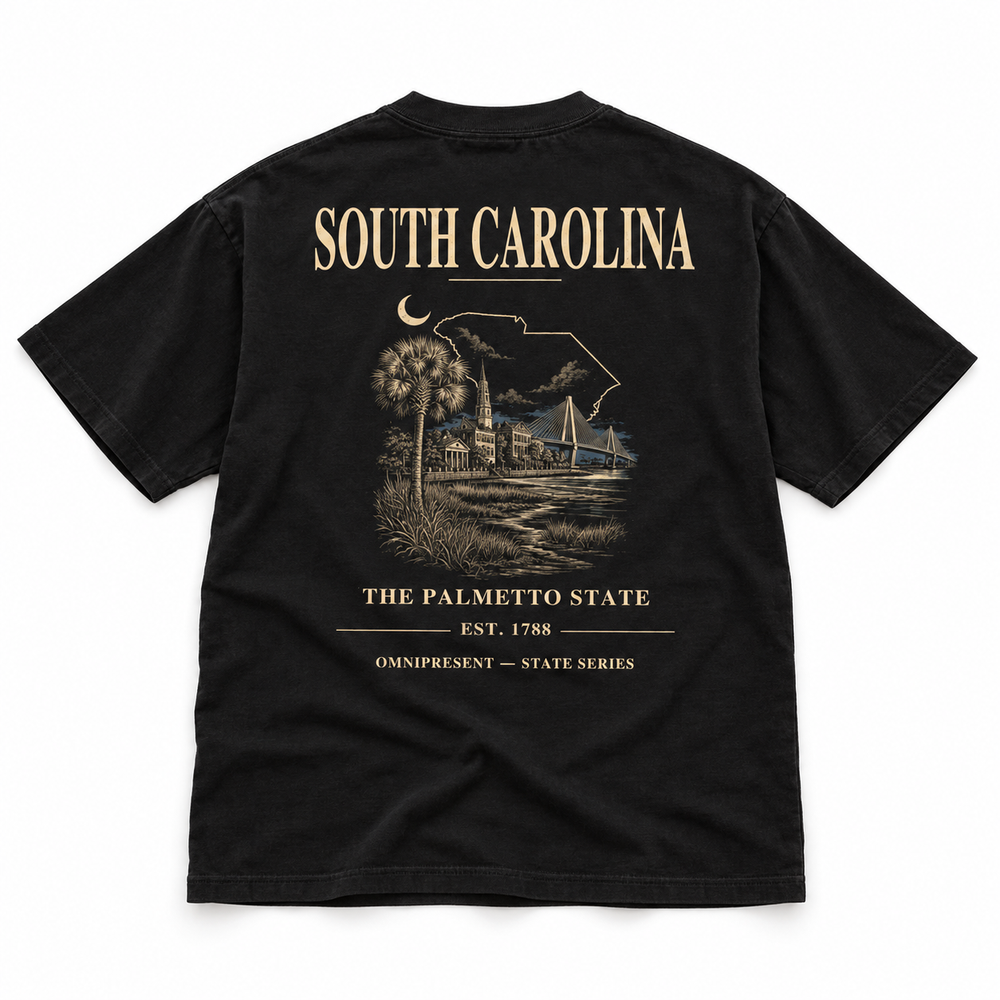 South Carolina Edition black T-Shirt back view on white background